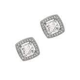 Silver Cushion Cz With Halo Stud Earrings